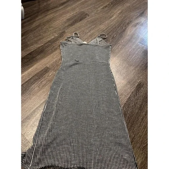 Caution To The Wind Black White Striped Button Front Midi Dress Small - Picture 2 of 5
